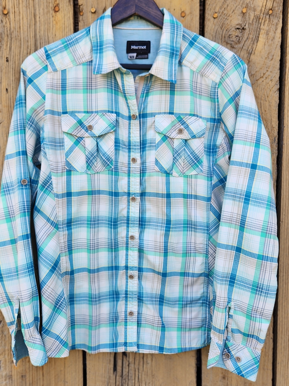 Marmot For Life Polyester Lightweight Summer Plaid Button Down Shirt Long Sleeve